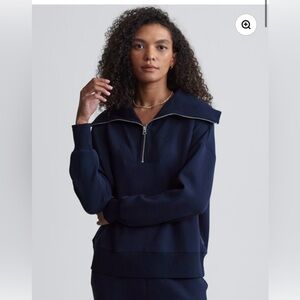Varley Catherine Navy Half Zip-Front Sailor Collar Sweatshirt